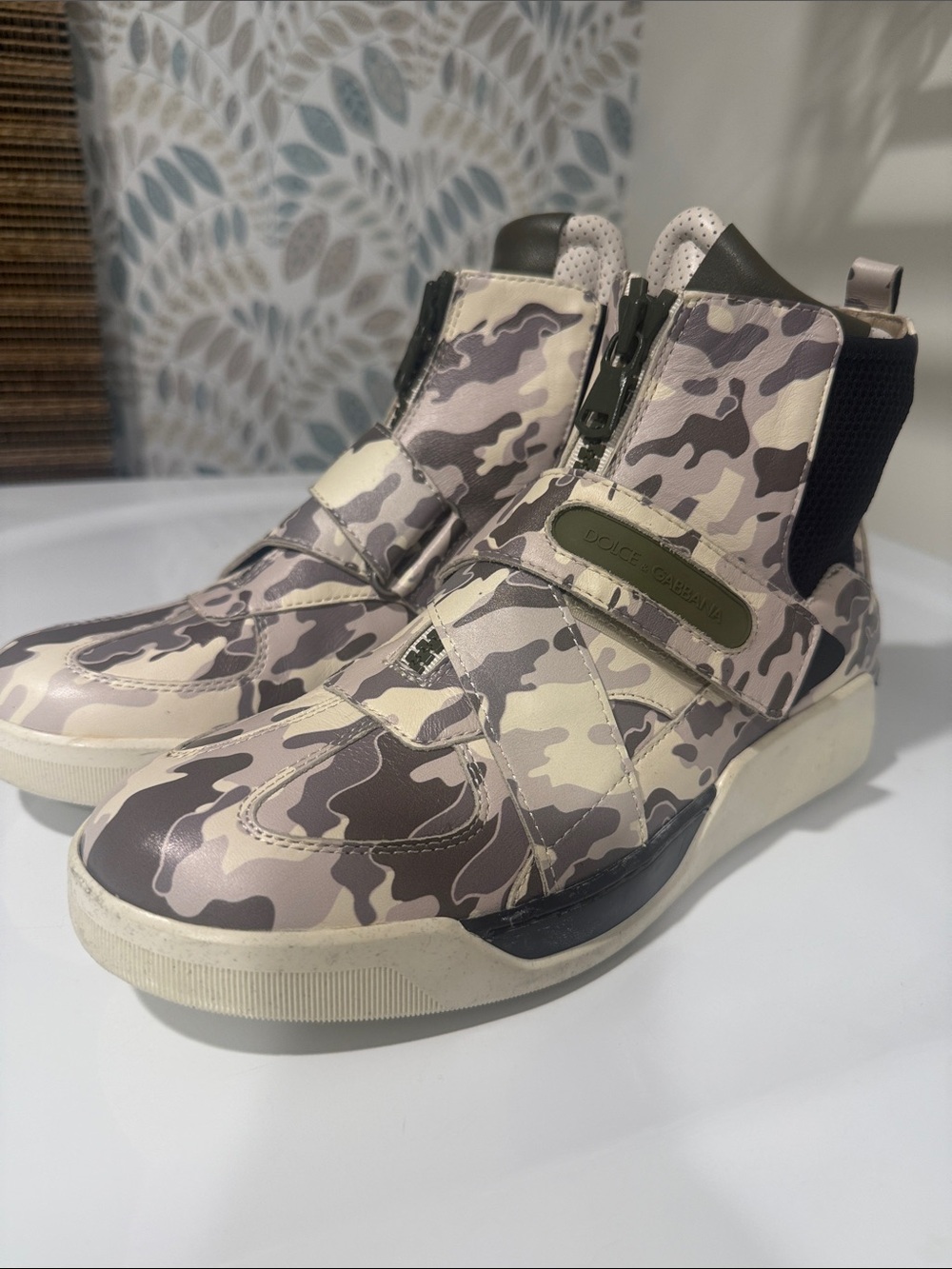 Dolce & Gabbana Beige and Brown Camo High-Top Sneakers